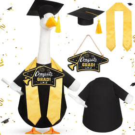 Mindsoft graduation goose outfit cap tassel on 23-inch goose for a festive lawn.