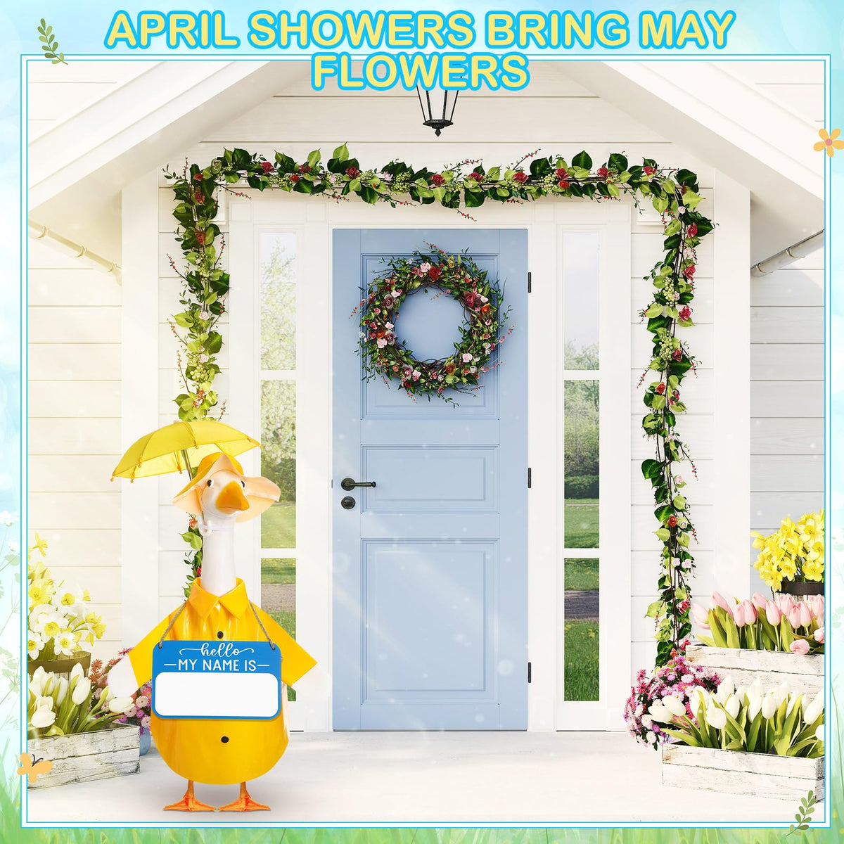 Polyester and plastic trim ensure durable, weather-friendly lawn decor.