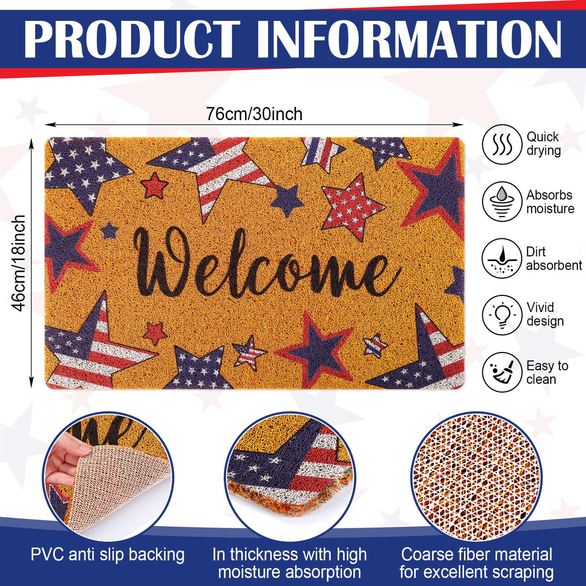 Mindsoft patriotic welcome mat features red blue white design to lift your entryway mood.