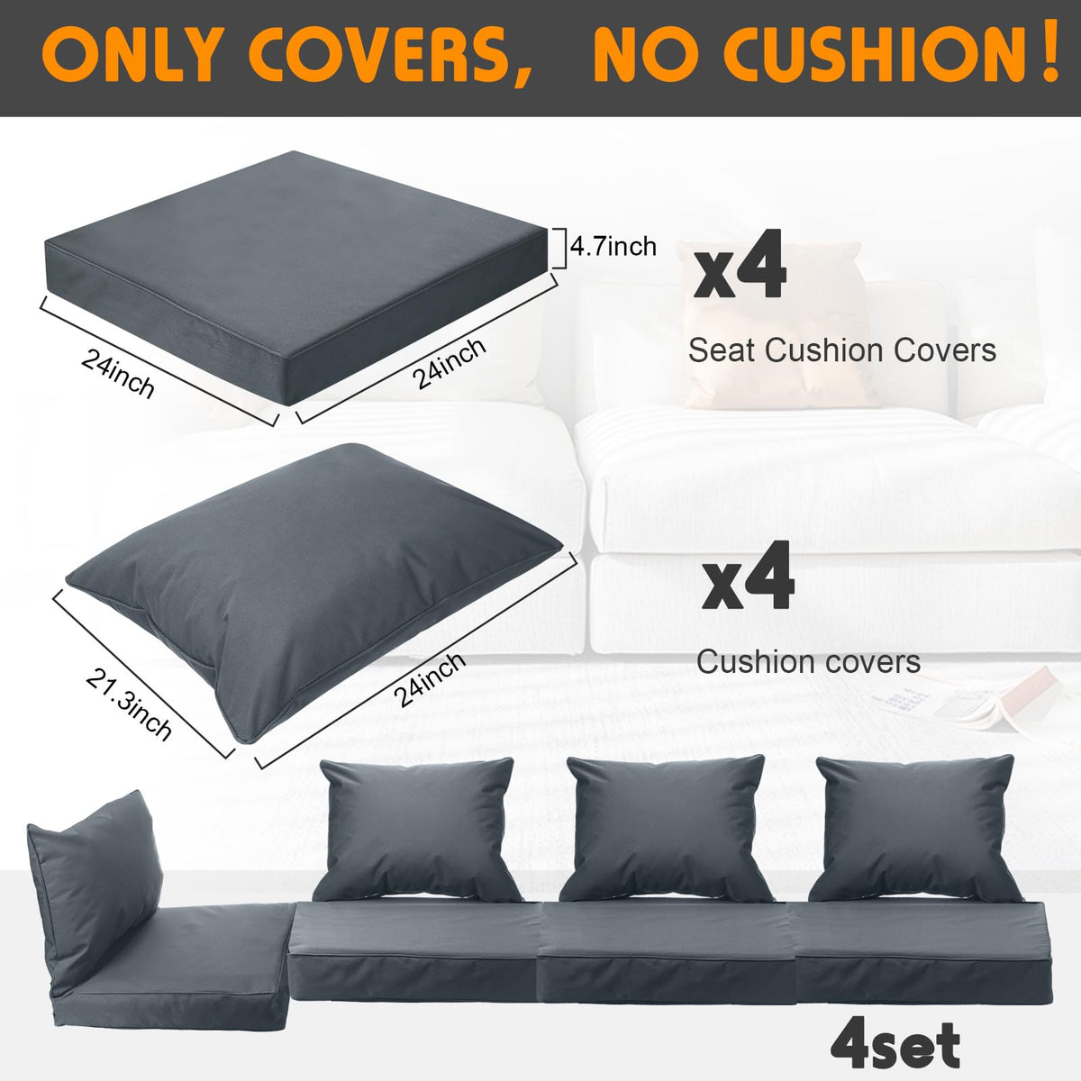 Mindsoft seat cushion cover in a four-pack, easy installation and care.