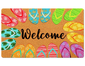 Mindsoft summer doormat with flip-flops pattern welcomes guests at the front door