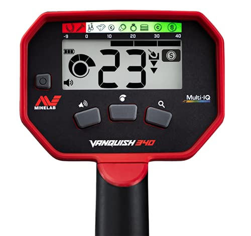 MINELAB Vanquish 340 in coin-detection mode showing target separation.