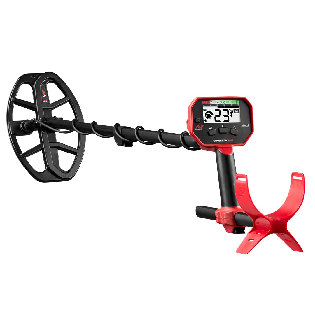MINELAB Vanquish 340 on a sunlit beach for quick treasure hunting.