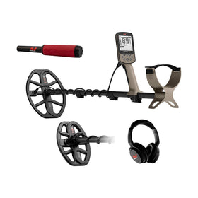 MINELAB X-Terra Elite Expedition with V8X coil detecting coins at the beach