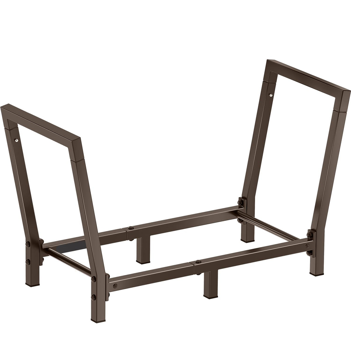 Minicloss bronze rack neatly organizes firewood beside a patio or hearth.