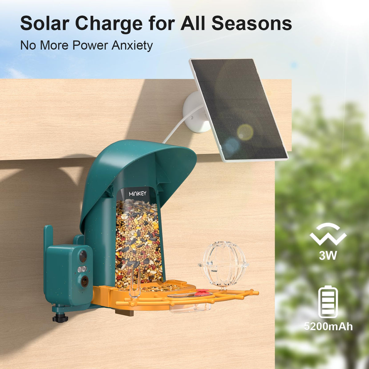 Minikey Smart Bird Feeder squirrel guard protects seed.