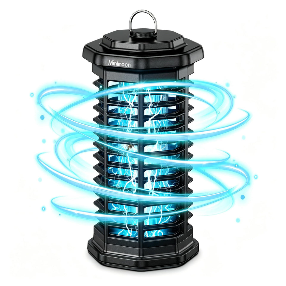 Minimoon Bug Zapper outdoor front view with 4000V grid for fast mosquito elimination