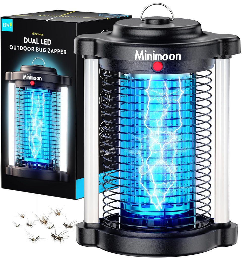 Minimoon Bug Zapper outdoor dual LED front view attracts bugs while lighting your space