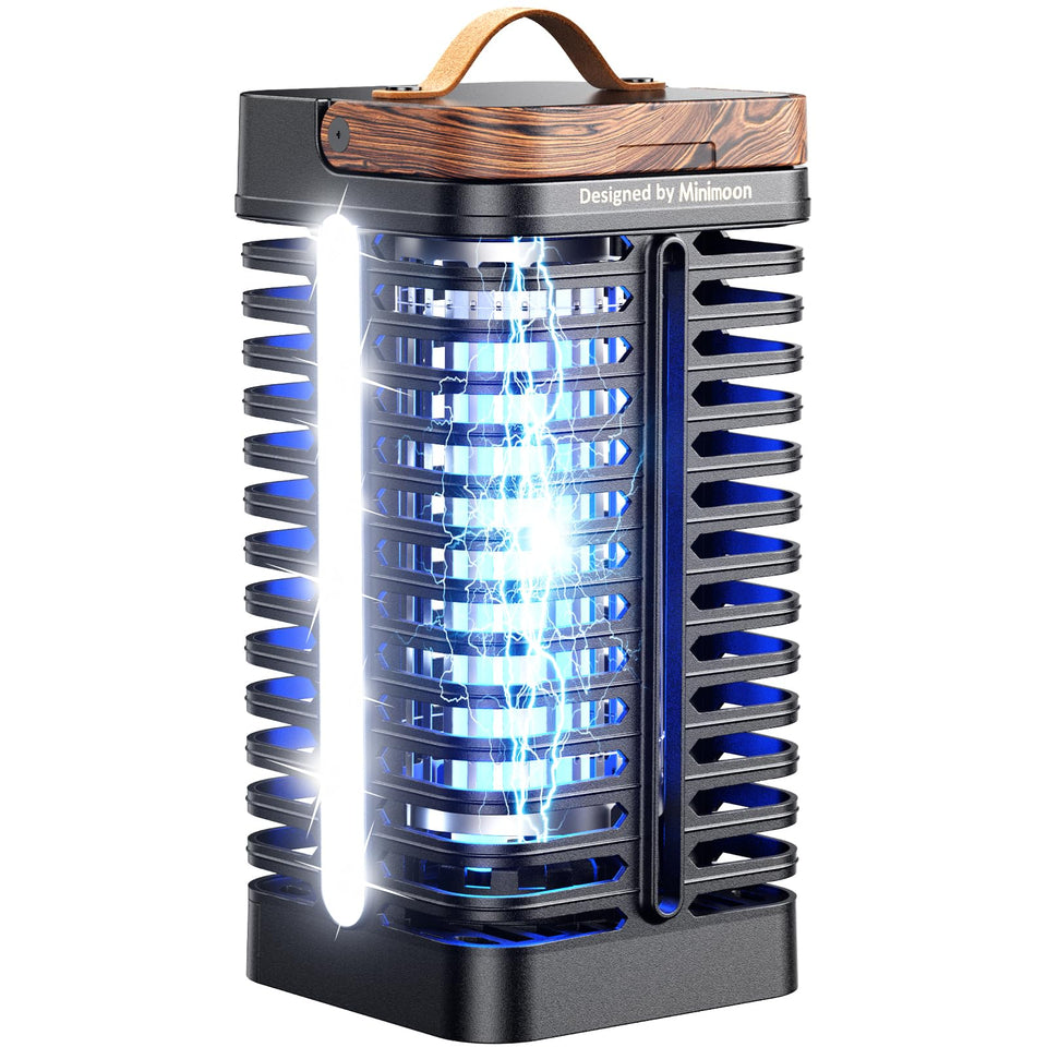 Minimoon Bug Zapper front view with dual LED lights for backyard ambiance and attraction.