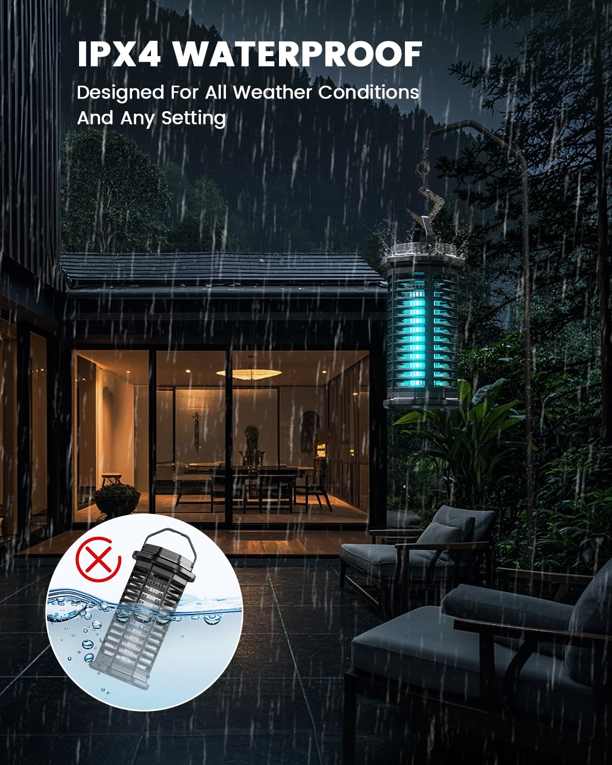 Durable ABS housing of Minimoon Bug Zapper Outdoor withstands weather.