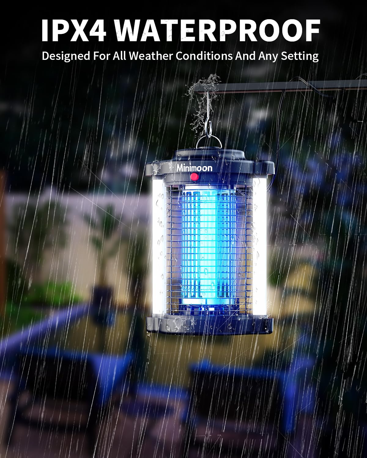Minimoon Bug Zapper top hook and chain for flexible hanging