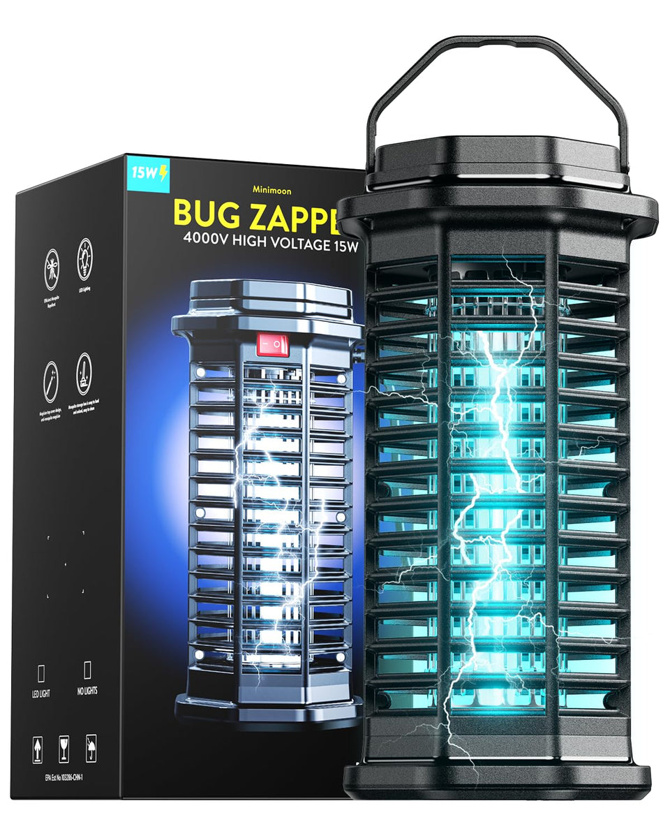 Minimoon Bug Zapper Outdoor with UV bulb attracting mosquitoes for outdoor use.