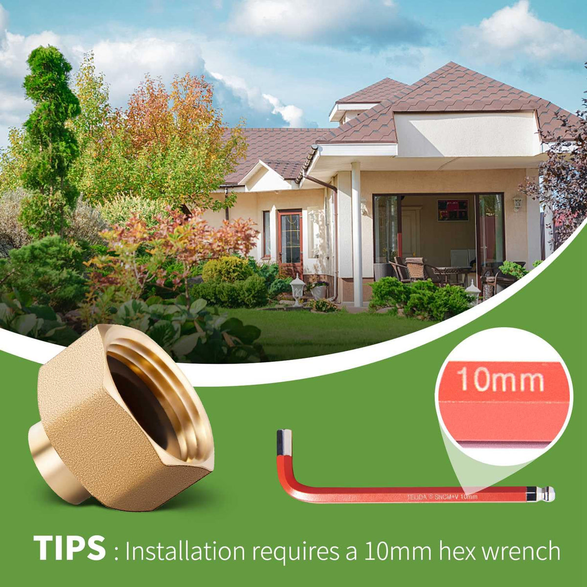 Minimprover brass hex swivel design helps lock the connection with a 10 mm wrench.
