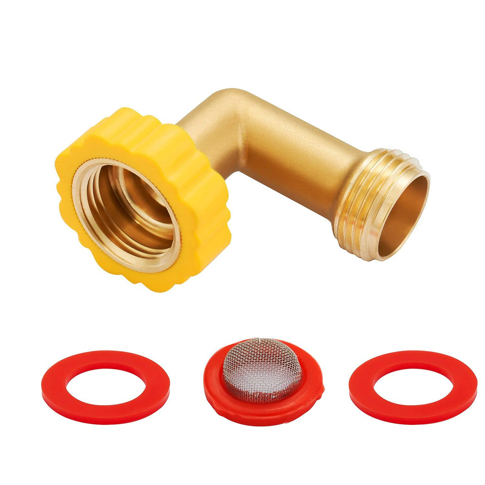 Minimprover lead-free brass 90-degree elbow for leak-free hose connections.
