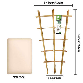 Three-piece bamboo trellis provides decorative height and flexible arrangement in small gardens.