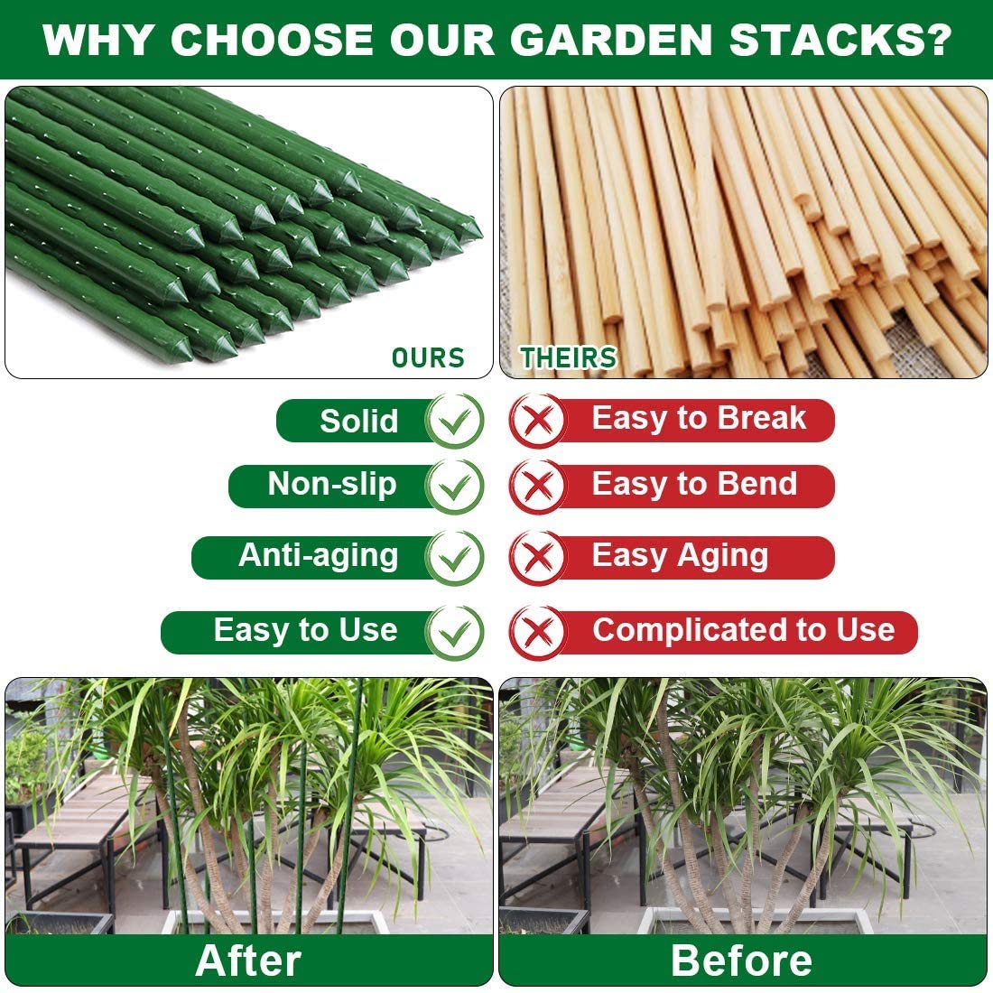 Mininfa 25-pack metal garden stakes for versatile garden support.