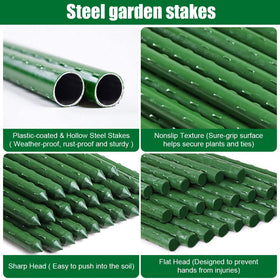 Mininfa steel stake with green coating resists rust in outdoor conditions.