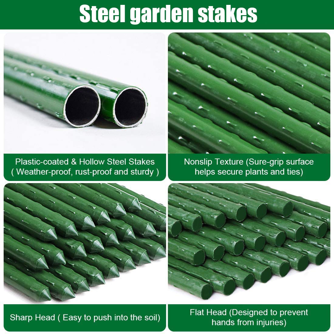 Mininfa steel stake with green plastic coating resists rust and weather