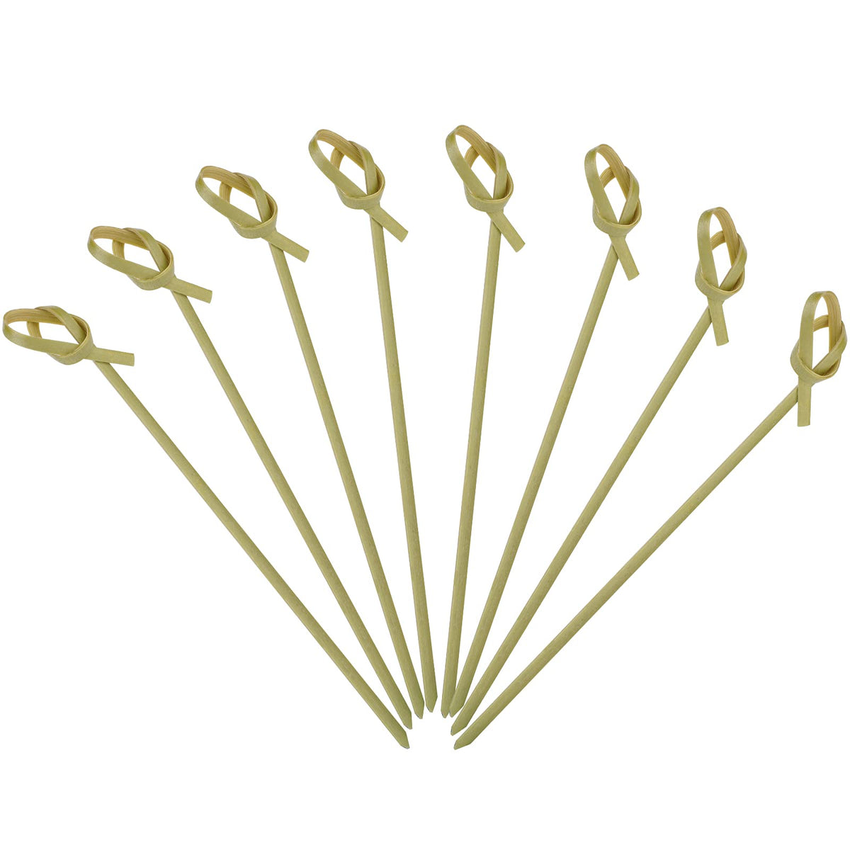 Minisland bamboo knot cocktail picks with decorative knot tops for elegant garnishes.