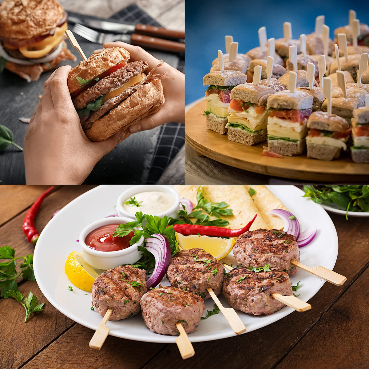 Minisland end with paddle and pointed tip for easy skewering.