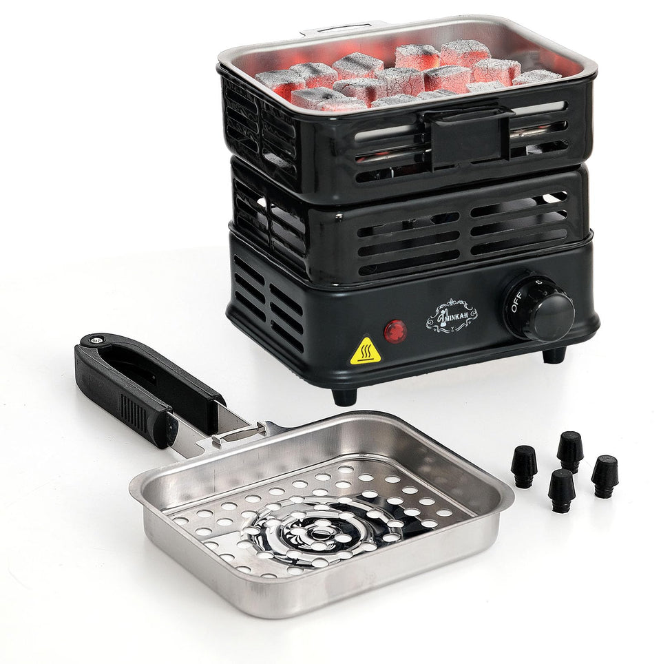 Minkah coal burner with cup-lighting design for fast ignition.