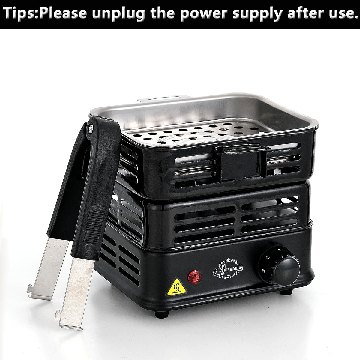Minkah coal burner showing power indicator light for easy status checks.