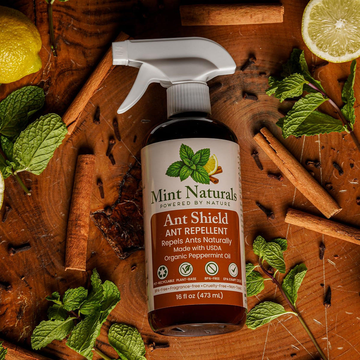 Mint Naturals ant spray on windowsill shows indoor use and scent barrier