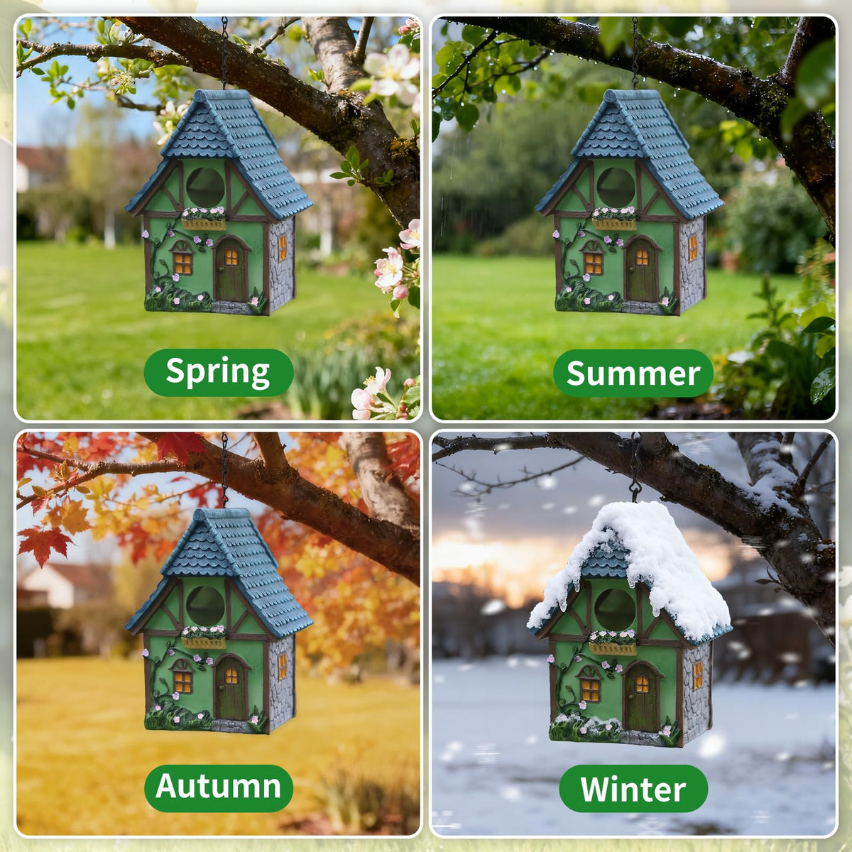 1.5-inch entrance hole sized for small birds like bluebirds and sparrows.