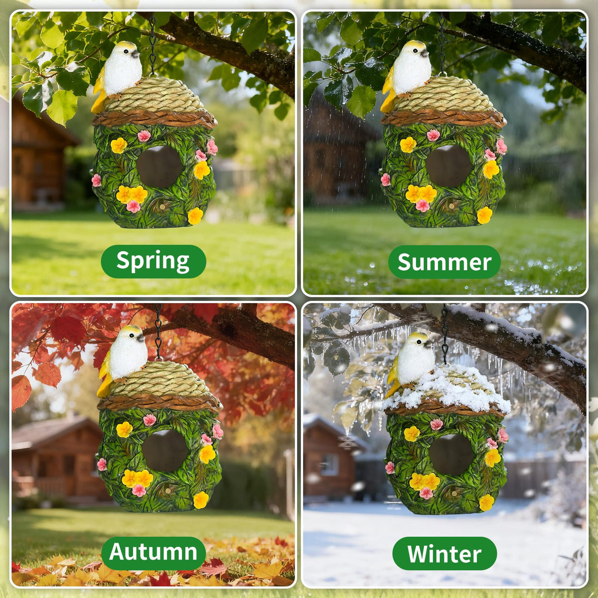 MINWOLF bird house with S-shaped hanging hook for easy mounting on trees or fences.