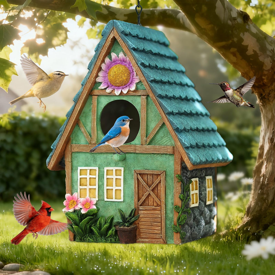 MINWOLF bird house outdoor retro with flower accents enhances garden charm.