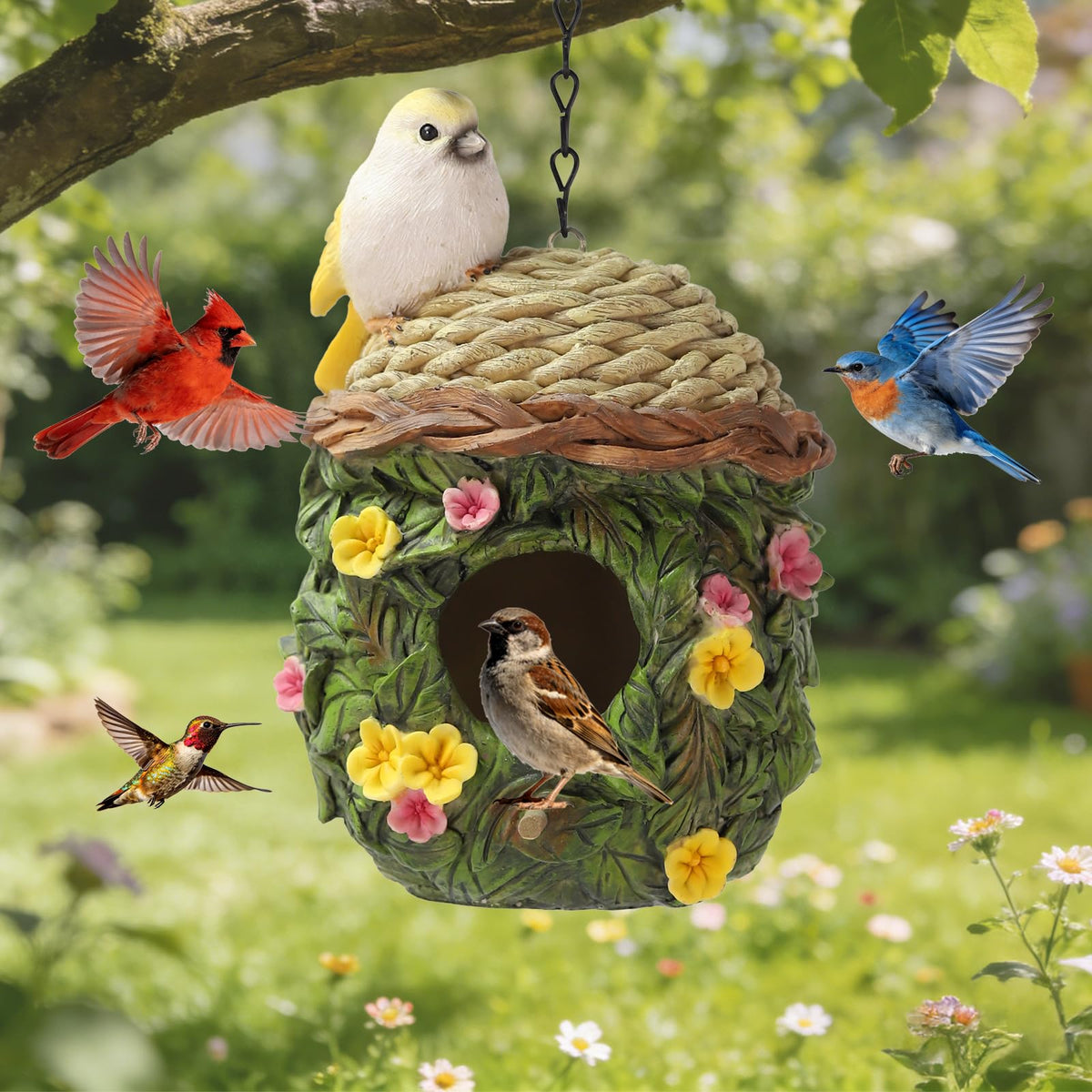 MINWOLF compact nesting house suitable for bluebirds, warblers, and sparrows.