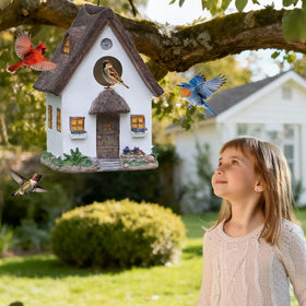 MINWOLF weatherproof resin bird house withstands rain and sun.