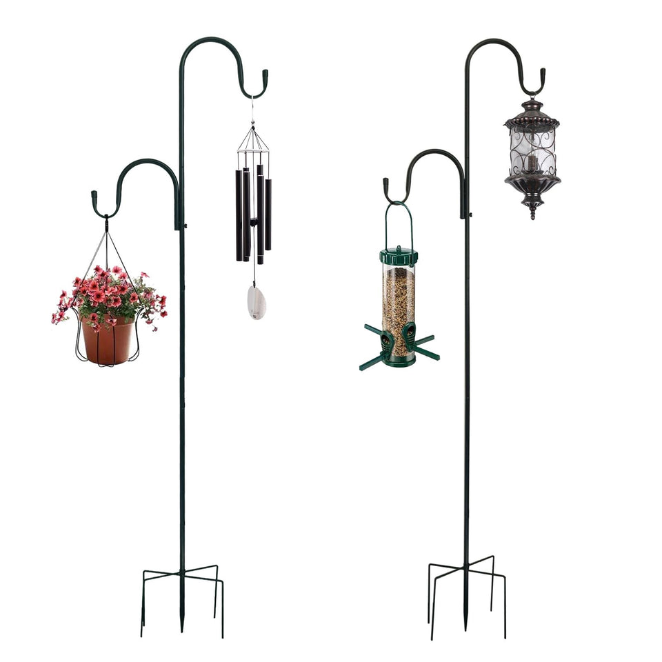 MIPON 2 pack double shepherd hooks ready to install for versatile garden hanging