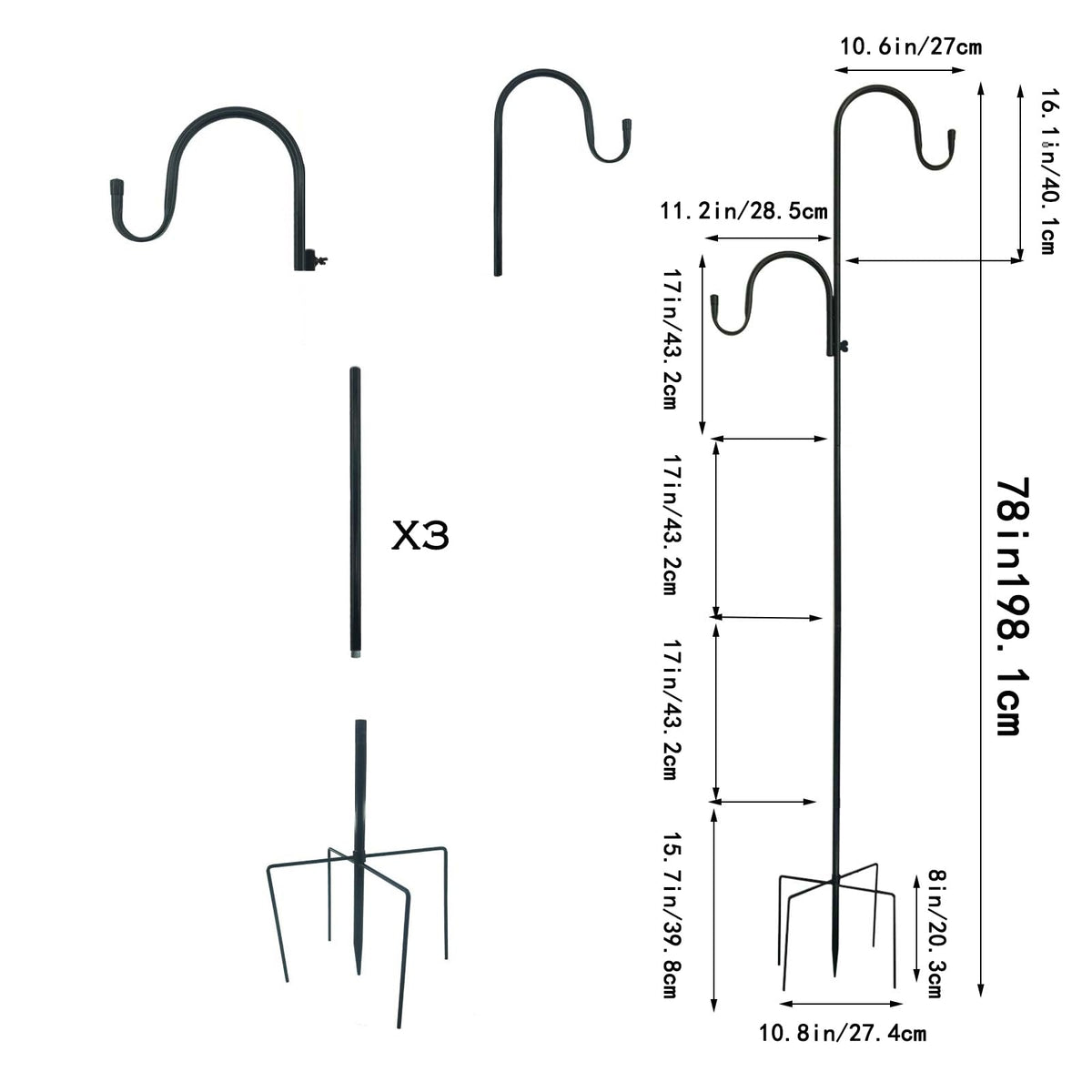MIPON 78 inch shepherds hook supports lights and ornaments without sagging.