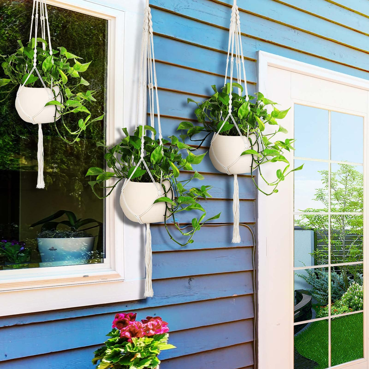 MIPON macrame plant hanger ivory boho decor idea enhances any room display.