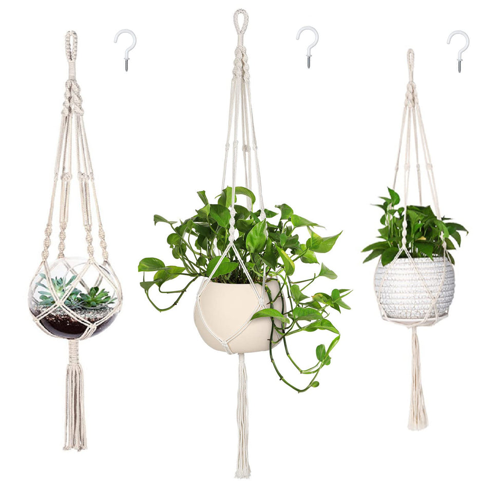 MIPON macrame plant hanger ivory 3-pack display options for versatile indoor setups.