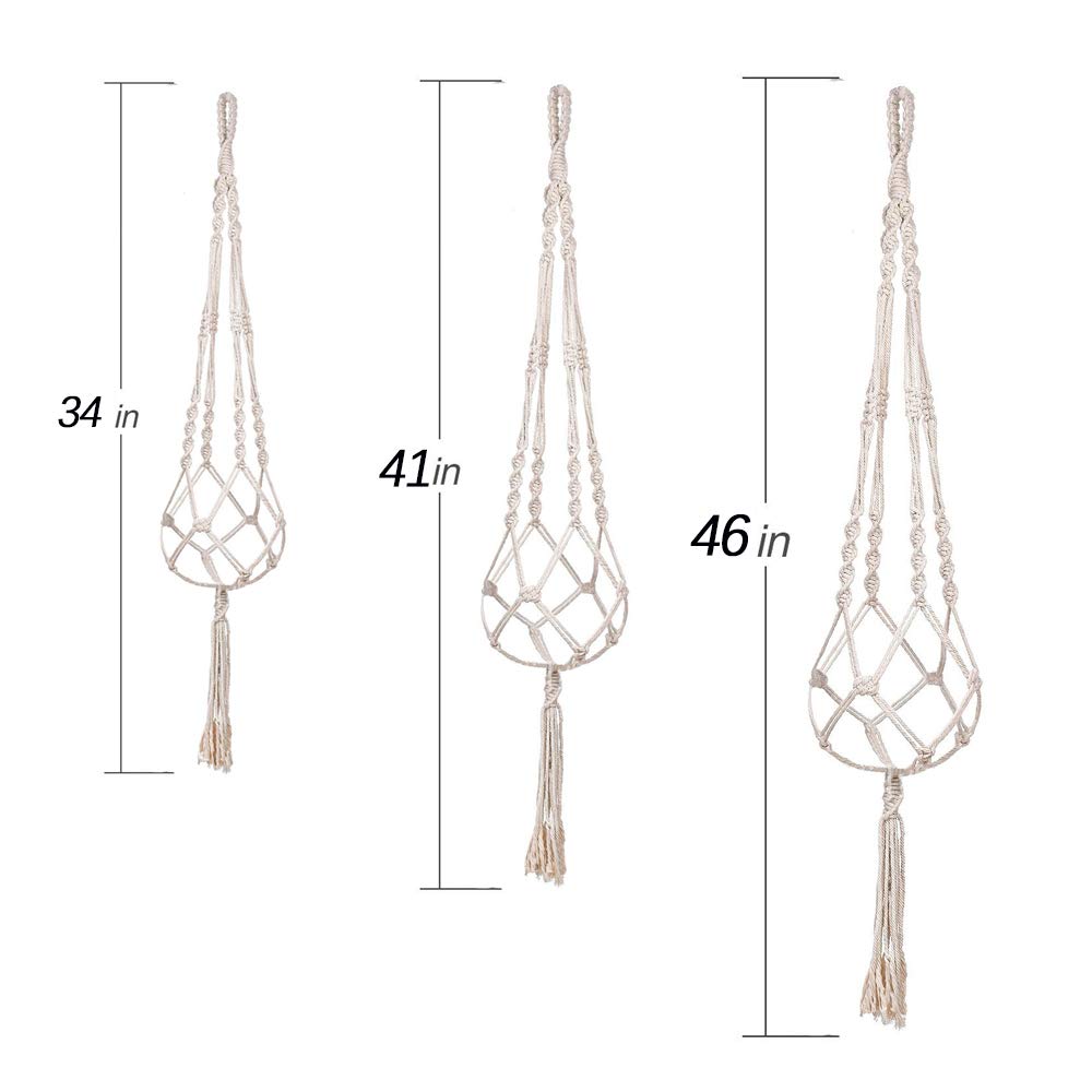 MIPON macrame plant hanger ivory 34-inch length ideal for compact corners and small planters.
