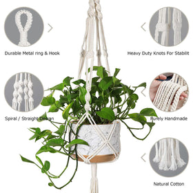 MIPON macrame plant hanger ivory cotton material emphasizes durable, timeless boho charm.