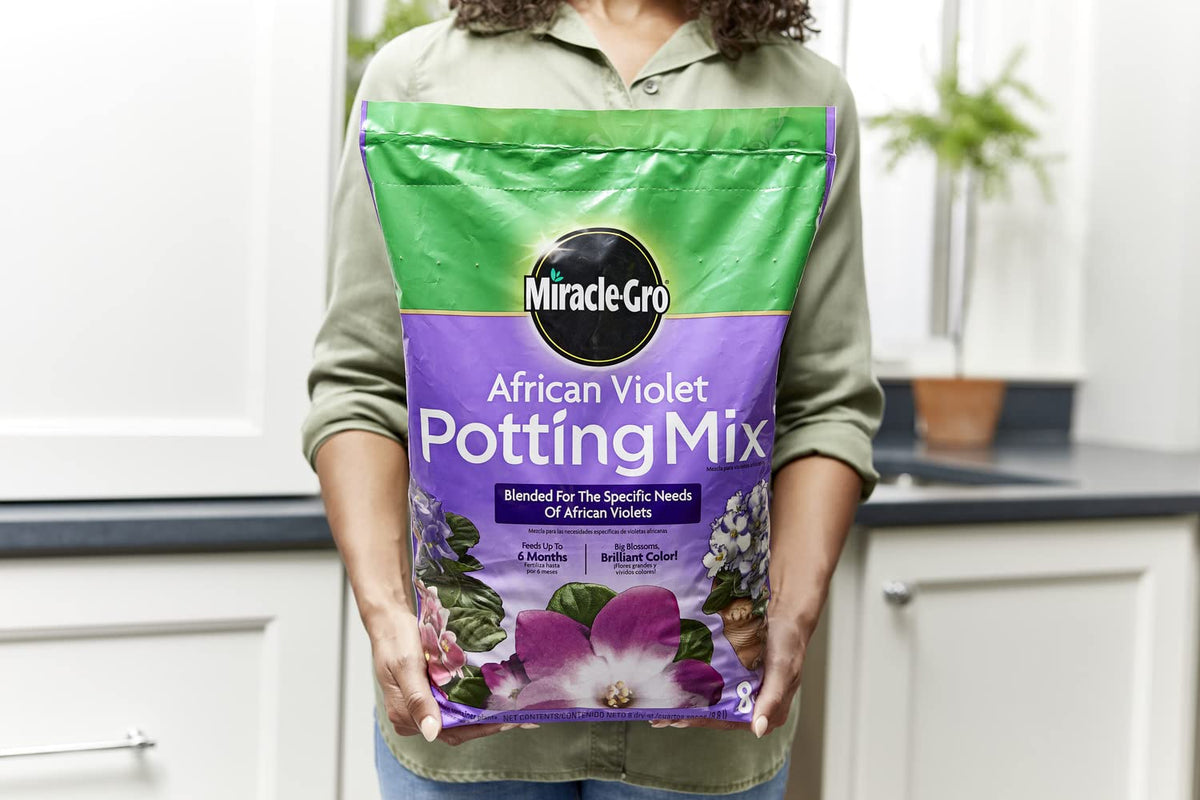 Miracle-Gro African Violet Potting Mix bloom-ready blend supports lush blossoms and color