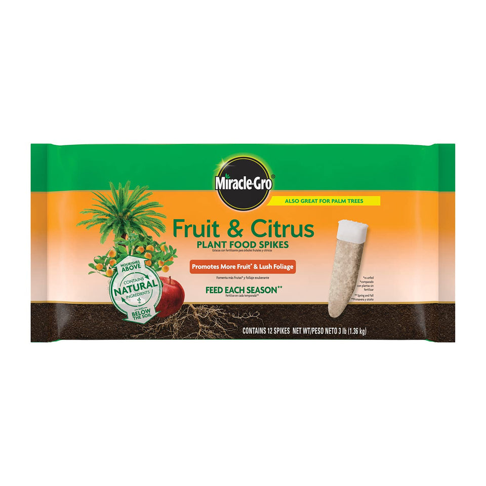 Miracle-Gro Fruit & Citrus spikes pack ready for easy seasonal feeding.