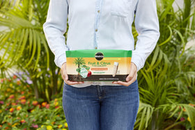 Miracle-Gro Fruit & Citrus Spikes packaging side highlights two-pack convenience
