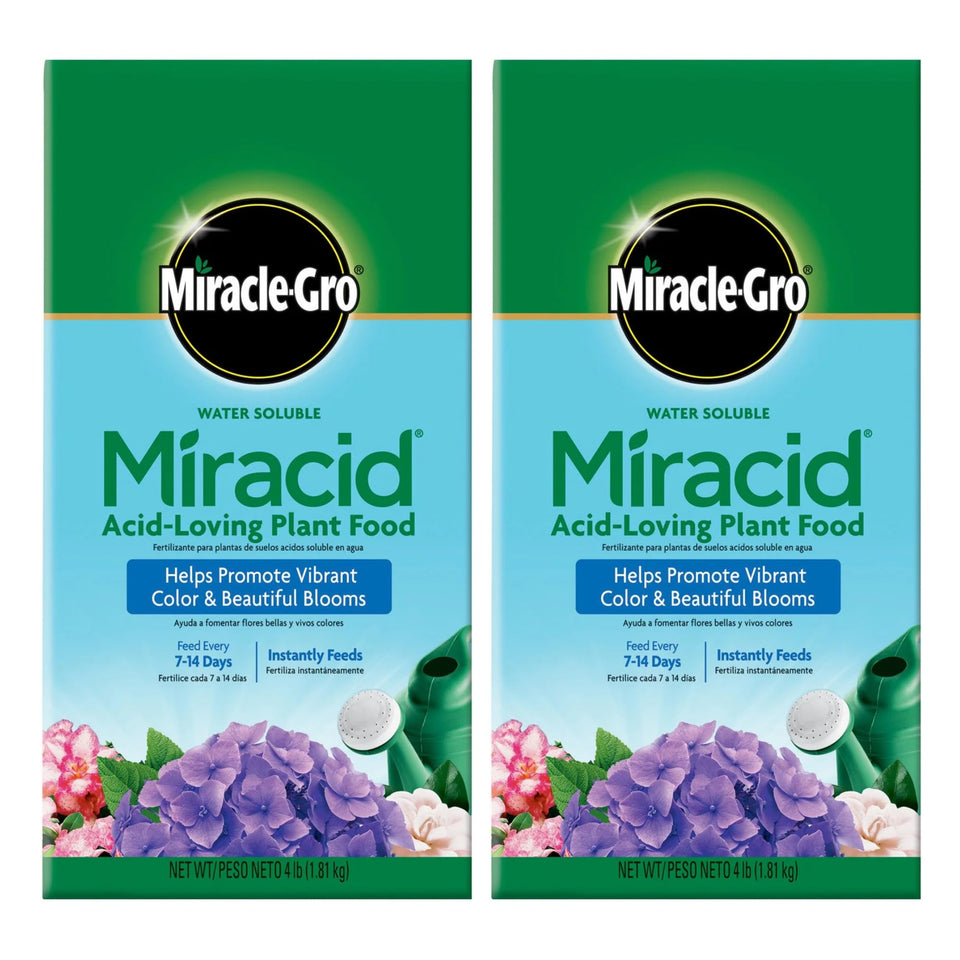 Miracle-Gro Garden Pro Miracid 4-lb pack boosts blooms and root strength for acid-loving plants.