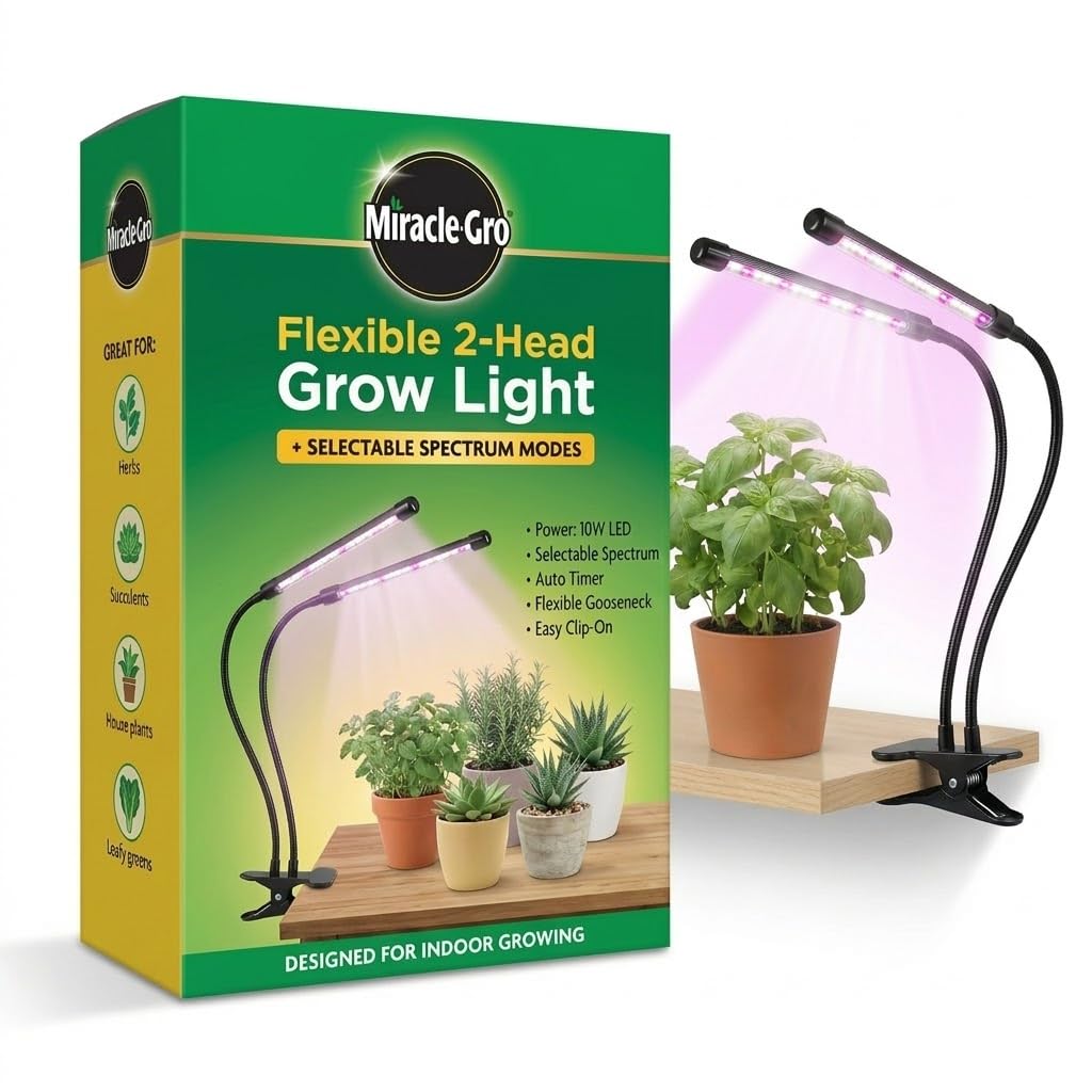 Miracle-Gro indoor grow light with 10W LED providing full-spectrum illumination for thriving plants.