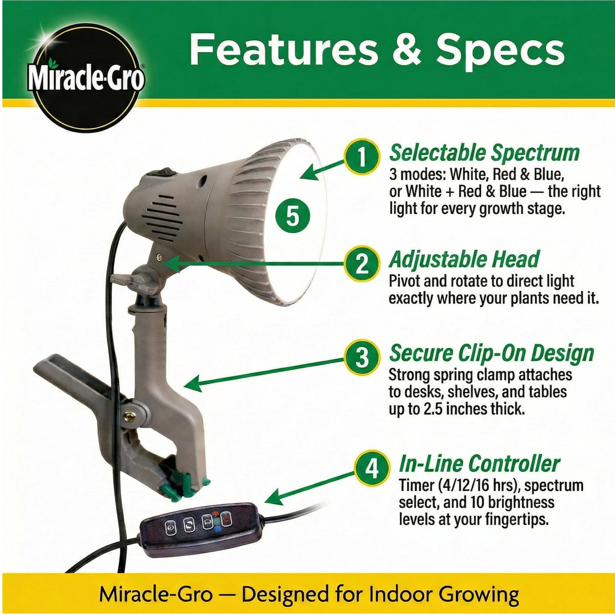 Miracle-Gro controller interface showing adjustable settings for light and timer.