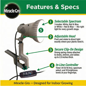 Miracle-Gro controller interface showing adjustable settings for light and timer.