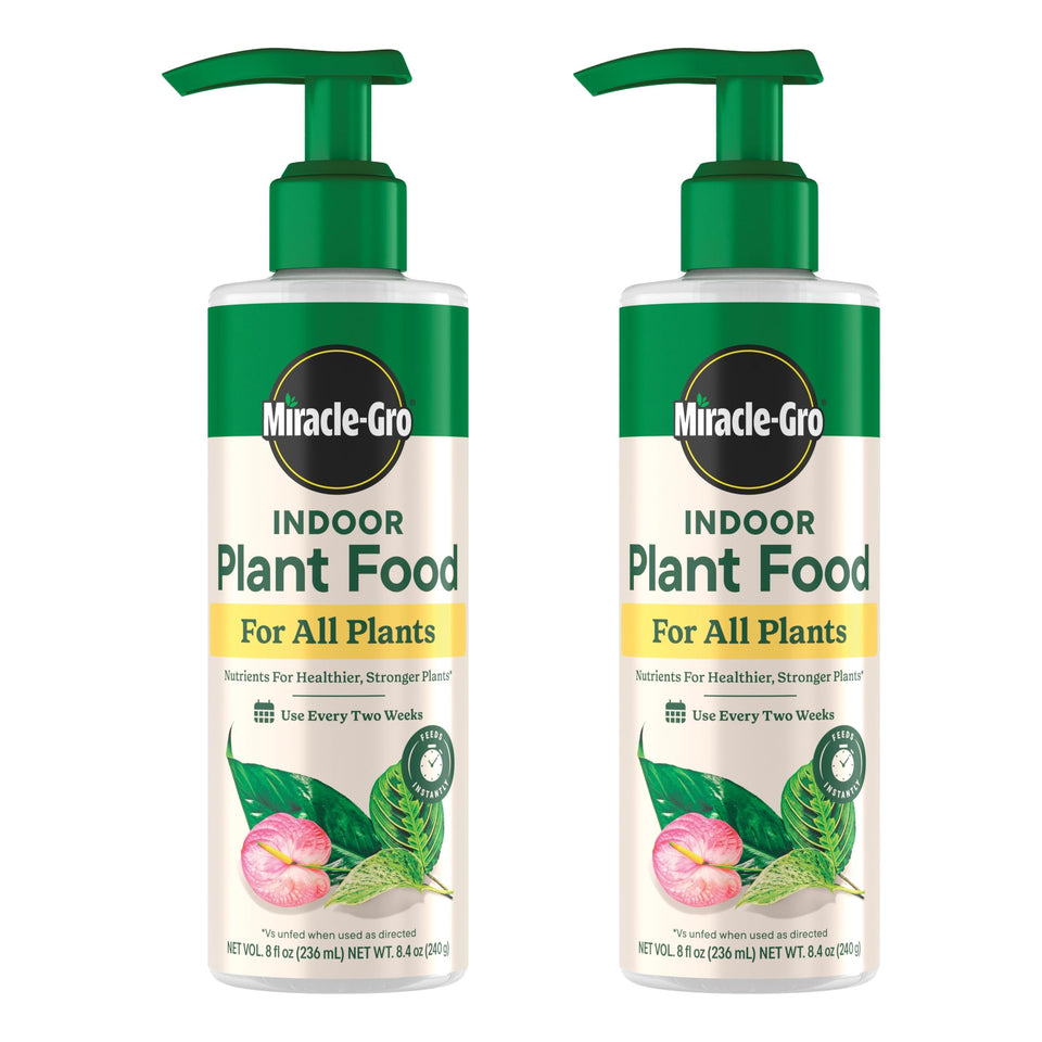 Miracle-Gro Indoor Plant Food bottle for all indoor plants supports healthier growth.