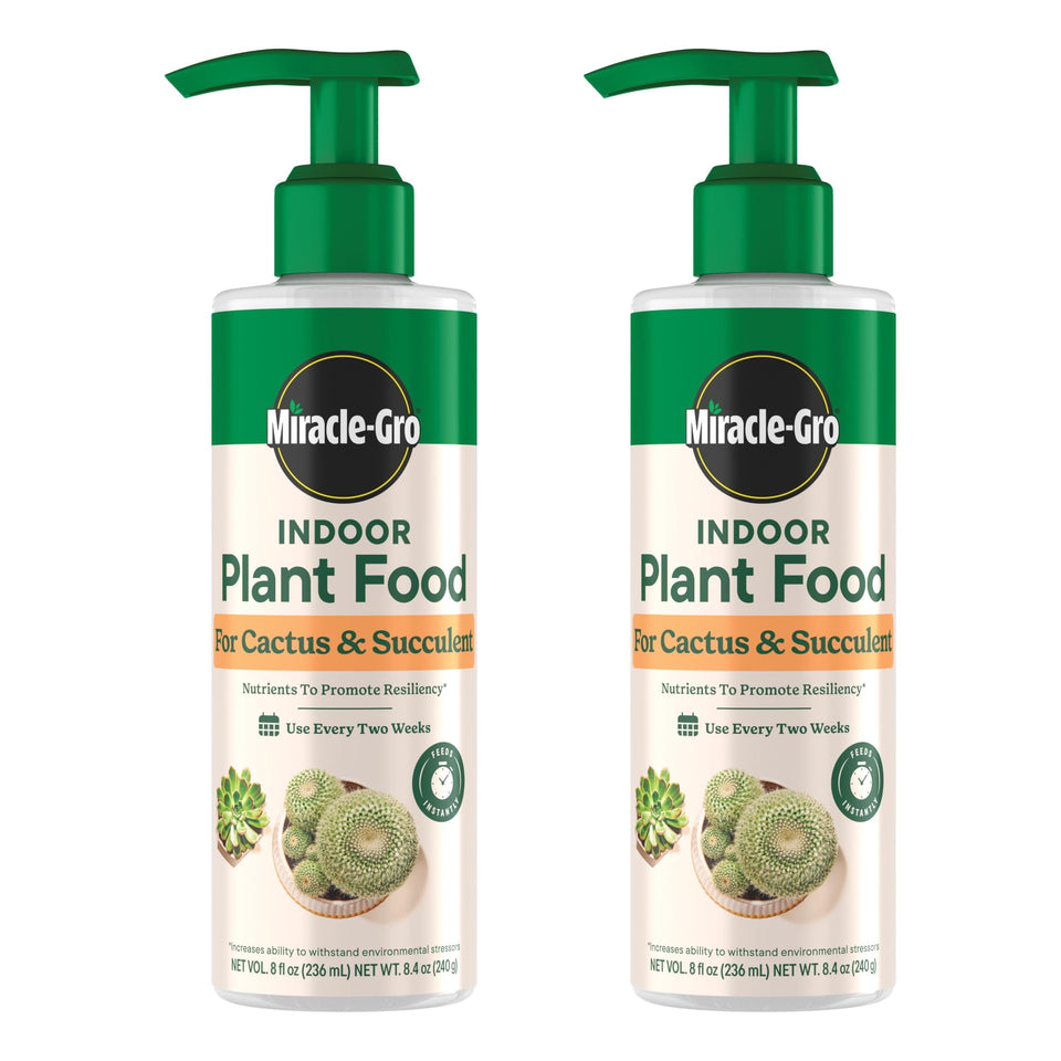 Miracle-Gro Indoor Plant Food bottle pour for easy succulent feeding.