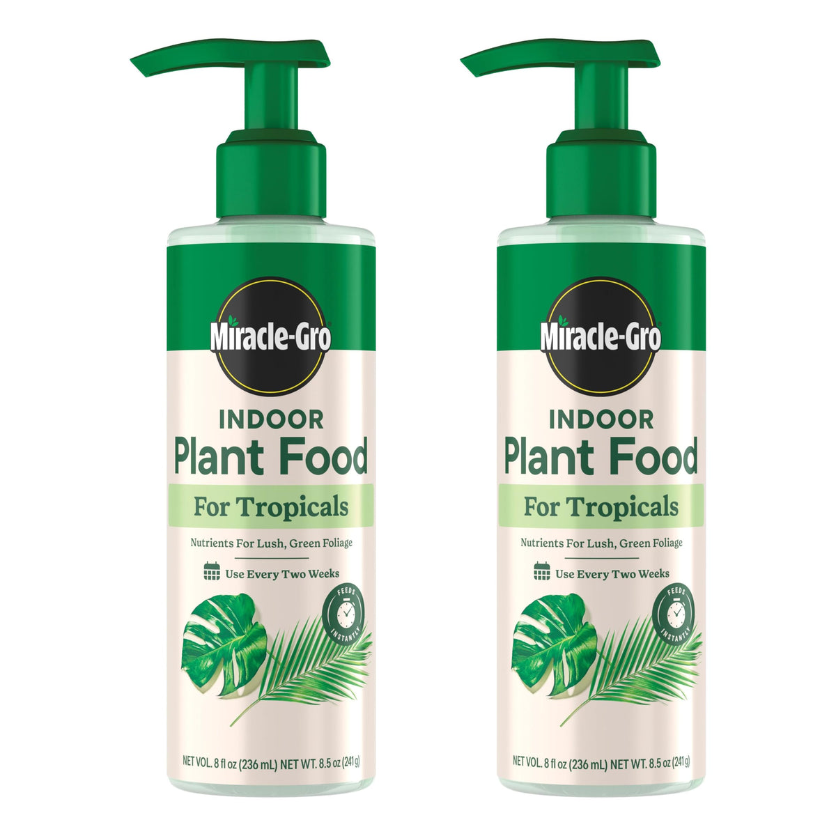 Miracle-Gro Indoor Plant Food for Tropicals bottle ready for instant feeding of tropical houseplants.