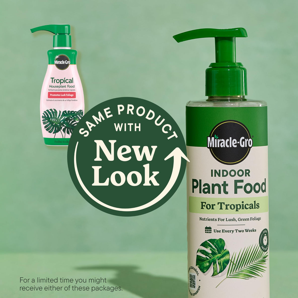 Miracle-Gro Indoor Plant Food for Tropicals label showing dosing guidance.