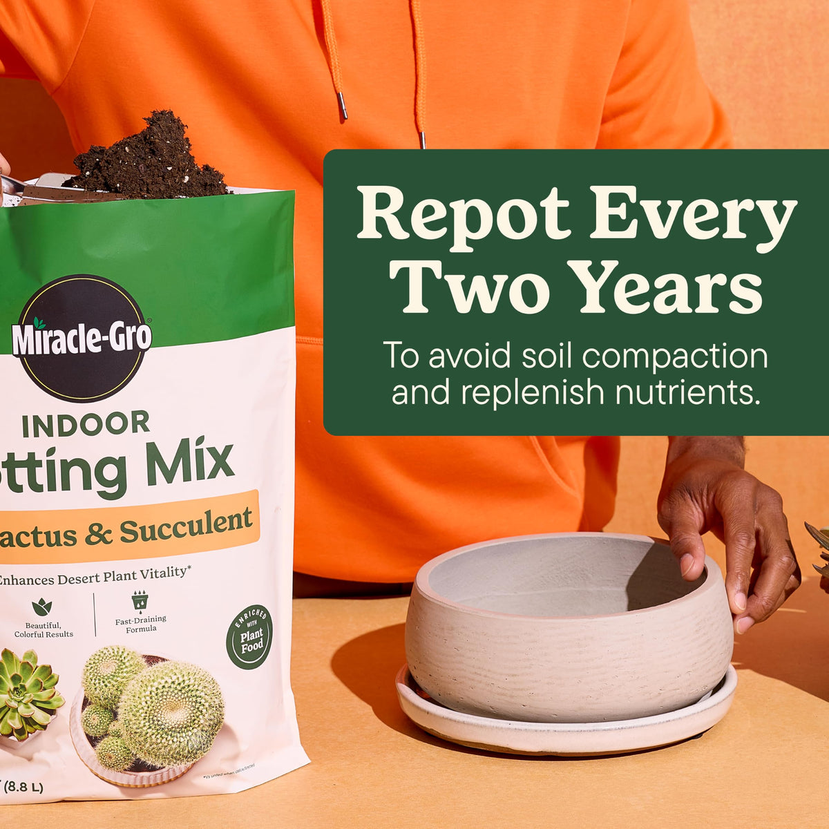 8 qt Miracle-Gro Indoor Potting Mix bag for indoor cactus and succulents